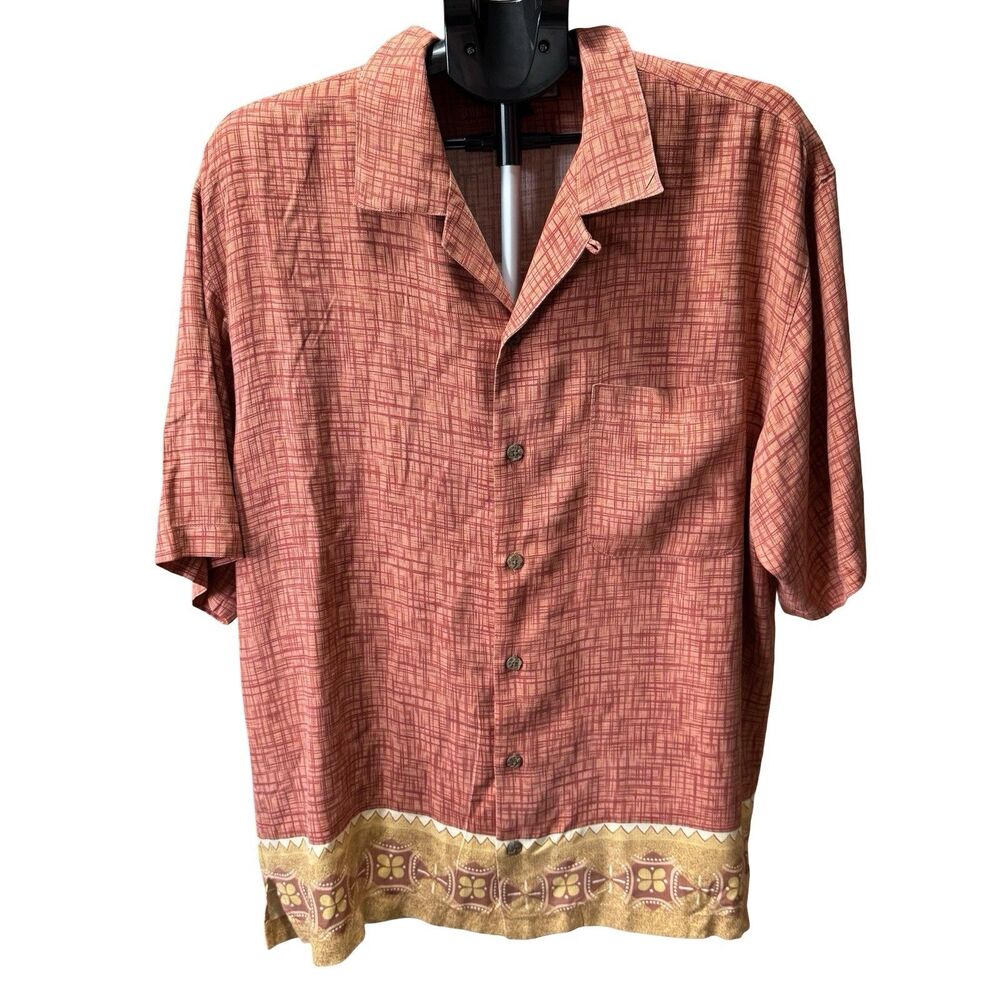 Men's Tommy Bahama Silk Orange & Red Palm Tree Cocktail Shirt Medium - Picture 3 of 11